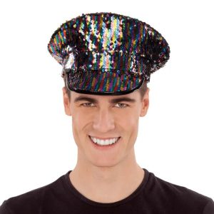 Gorra de policía multicolor con lentejuelas