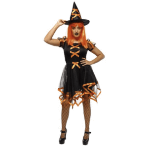 Disfraz de bruja naranja neon