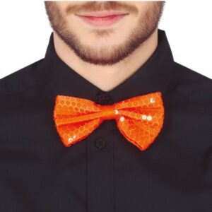 Pajarita lentejuelas neón naranja